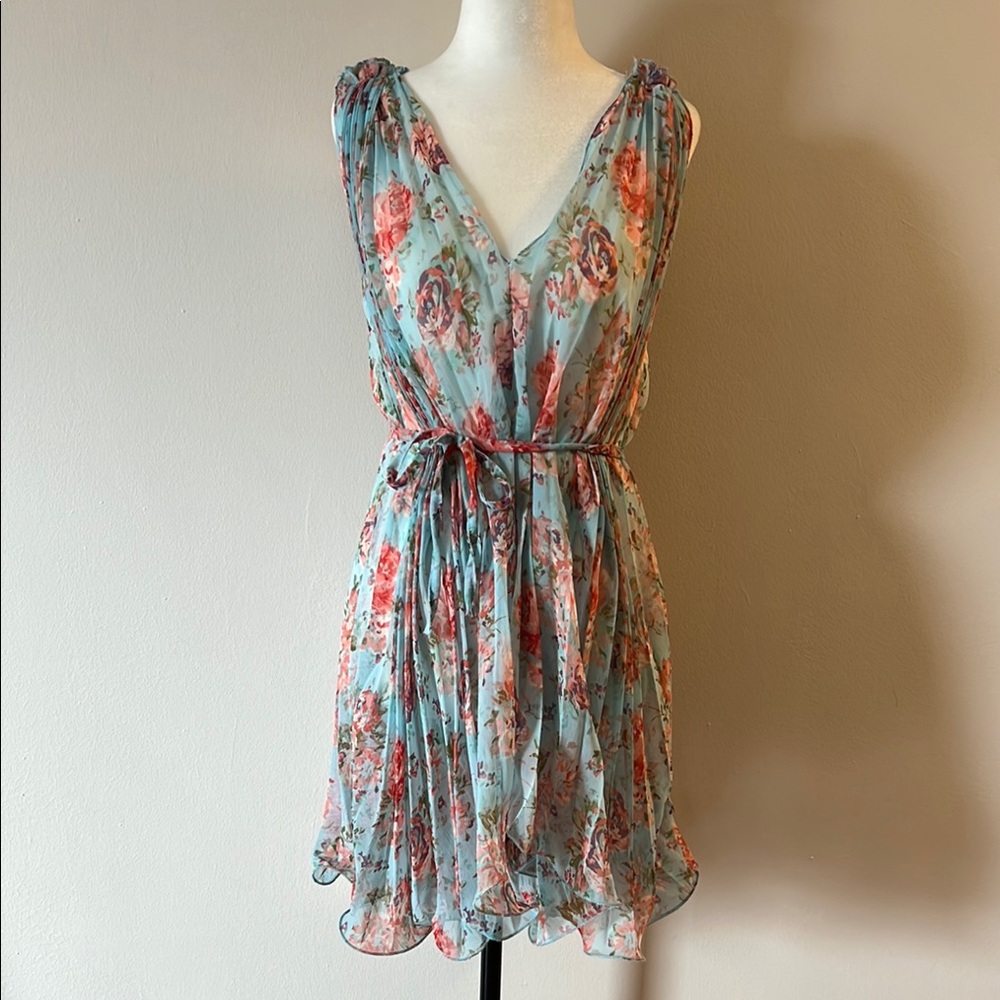 QED London Blue and Pink Pleated Sundress